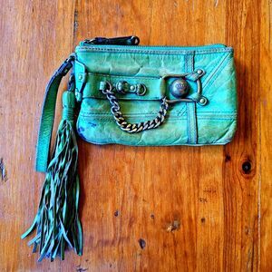Vintage Juicy Couture Green Leather Wristlet Clutch Bag *fair*